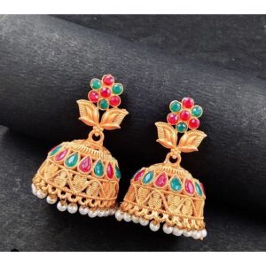 Trendy Gold Plated Kundan & Stone Jhumka Earring