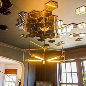 WallDaddy Mirror Stickers For Wall Pack Of 48 Hexagon Gold Color Flexible Mirror Size (10x12)Cm Each Hexagon