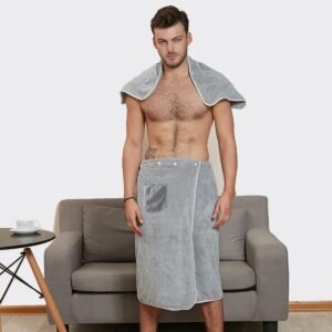 Men Bath Wrap Pocket Microfiber Bath Towel With Hand Towel