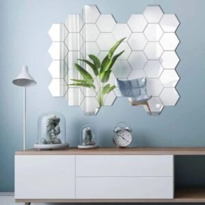 WallDaddy Mirror Stickers For Wall Pack Of 40 Hexagon Silver Color Flexible Mirror Size (10x12)Cm Each Hexagon