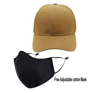 Classy Plain Cotton Cap With Mask - Brown (KK-2306407)