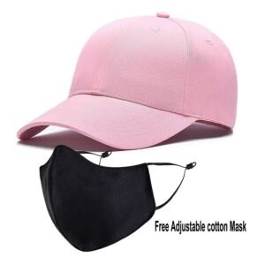 Classy Plain Cotton Cap With Mask - Pink (KK-2306409)