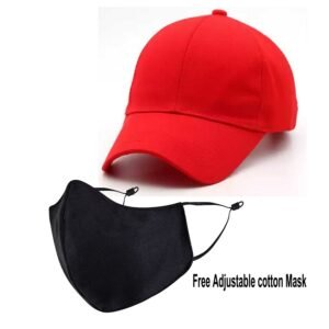 Classy Plain Cotton Cap With Mask - Red (KK-2306410)