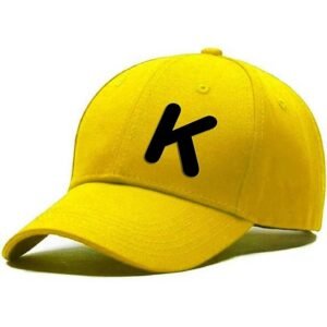 Unisex Plain K Printed Cotton Cap - Yellow (KK-2215826)