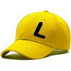 Unisex Plain L Printed Cotton Cap - Yellow (KK-2215827)