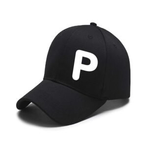 Unisex Plain P Printed Cotton Cap - Black (KK-2215733)
