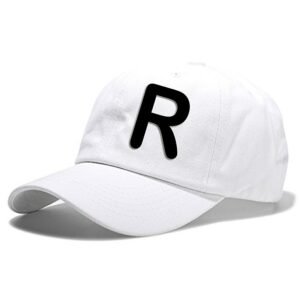 Unisex Plain R Printed Cotton Cap - White (KK-2217193)