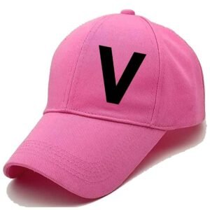 Unisex Plain V Printed Cotton Cap - Pink (KK-2215787)