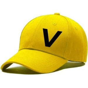 Unisex Plain V Printed Cotton Cap - Yellow (KK-2215847)
